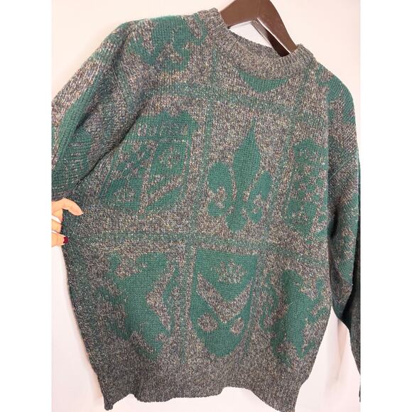 Nautica Vinatge Men’s M Wool Sweater Green Print Made in USA - Picture 2 of 9